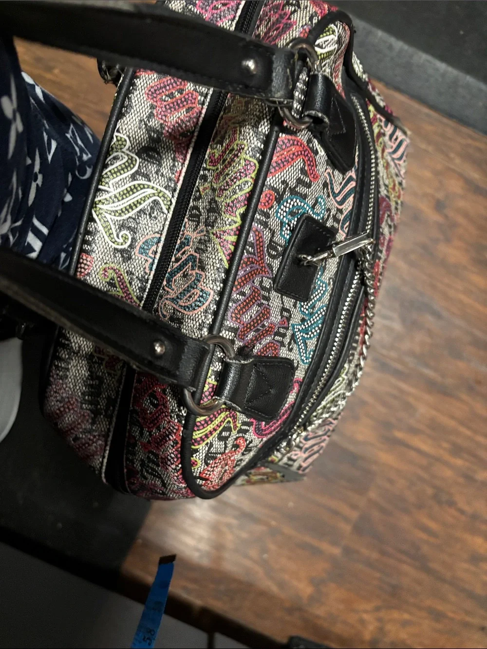 Juicy Couture Multicolor Logo Print Dome Satchel with Black Trim w:straps